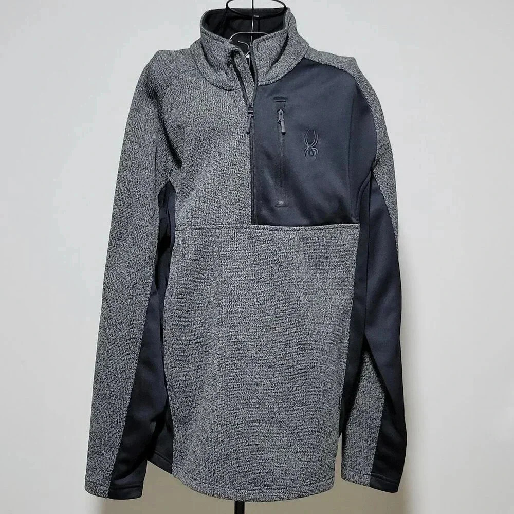 Spyder 1/4 Zip Pullover XXL Men's Black Gray Zipper Chest Pocket Embroidered